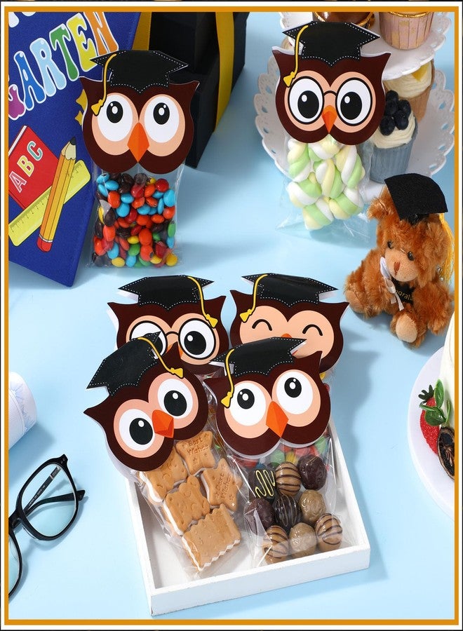 SilTriangle 48 Sets of Graduation Cap Owl Party Cellophane Treat Bags with Owl Toppers Cellophane Bags for Graduation Gift Classroom Party Decoration Supplies(Brown) - Image 5